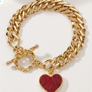 Luxurious Gold Bracelet with Red Heart Charm